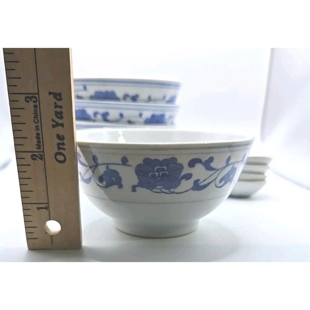 Vintage Chinese Porcelain Soup‎ Rice Bowls (4) & Spoons (4) Eye Grain Style